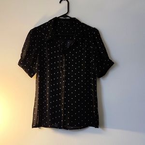 Cynthia Steffe Button Up Black White Polka Dot Shirt Blouse